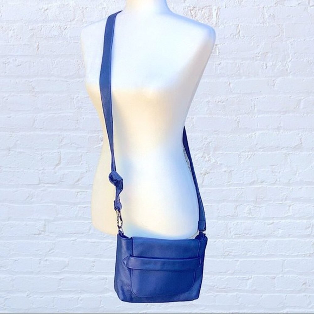 Halston Heritage Small Leather Crossbody Blue Flap Bag - Picture 10 of 10
